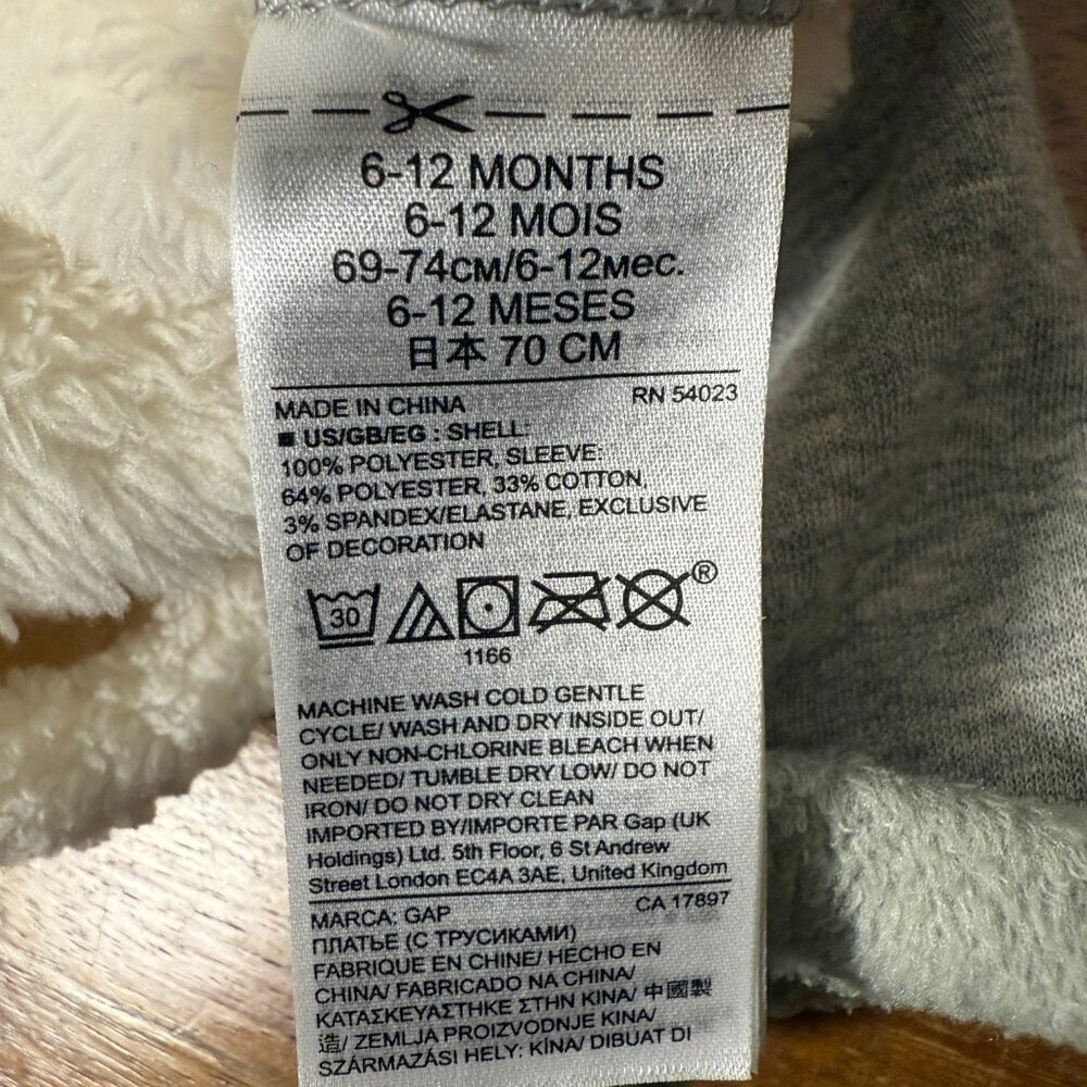 Baby Gap Girls Cozy Bear Fleece Shift Dress, Ivory Frost, 6-12 MOS - Picture 8 of 8